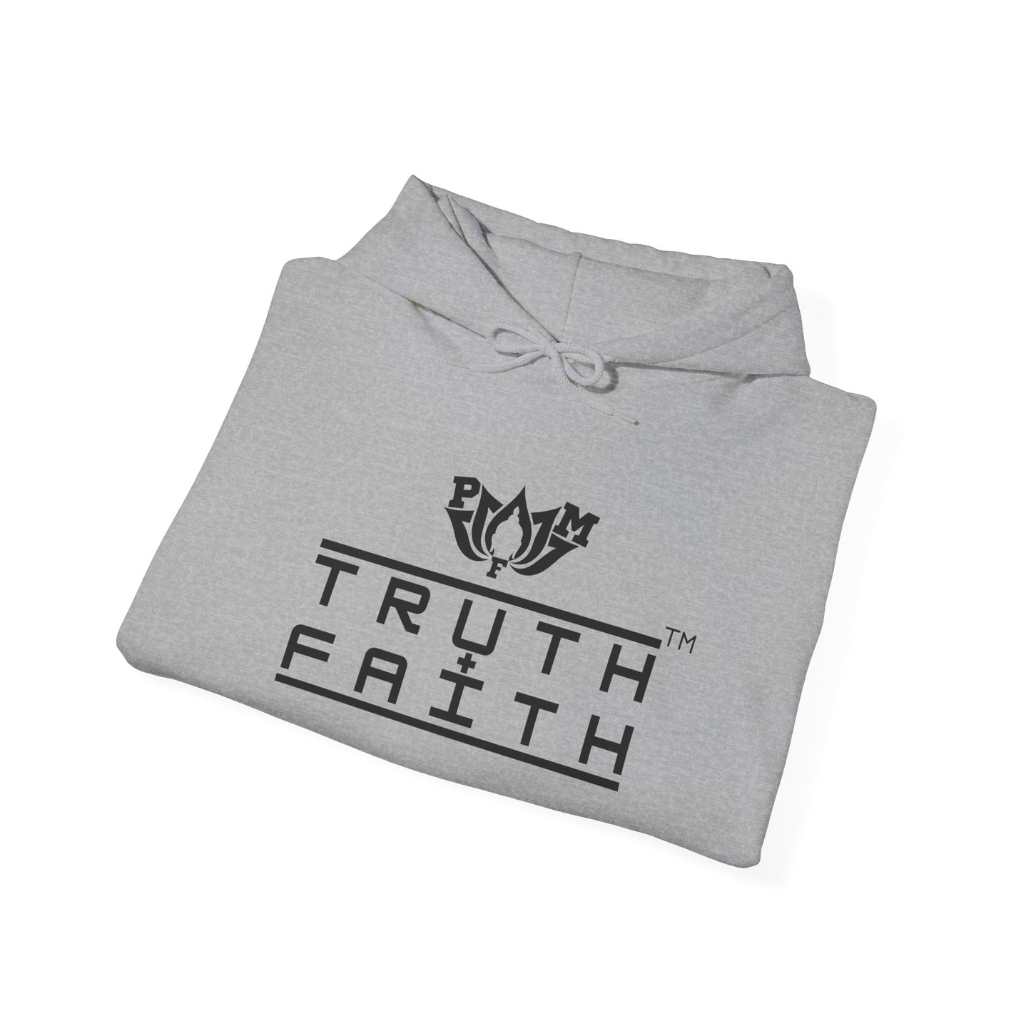 PMF Truth + Faith Hoodie — Minimalist Script Graphic Hooded Sweatshirt