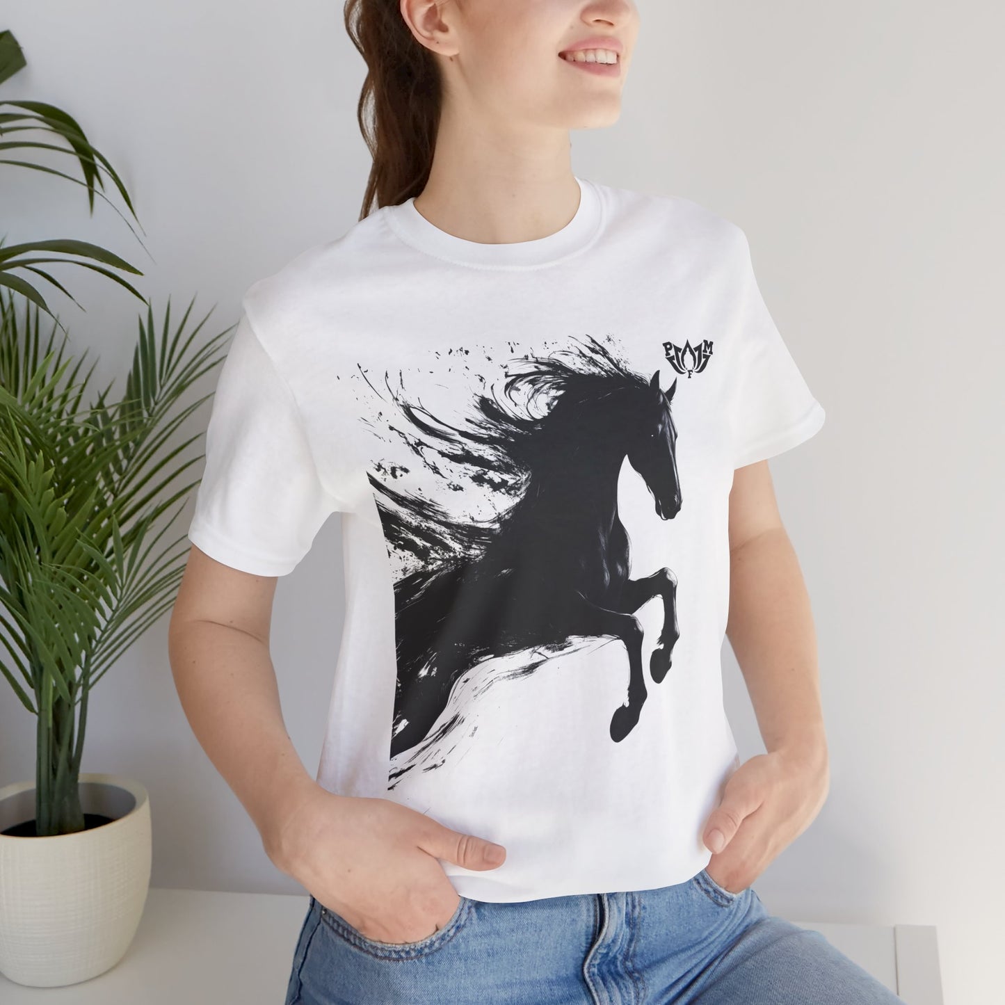 Horse Silhouette Tee — Black Ink Stallion Graphic Shirt-PMF- PeaceMonkFinds