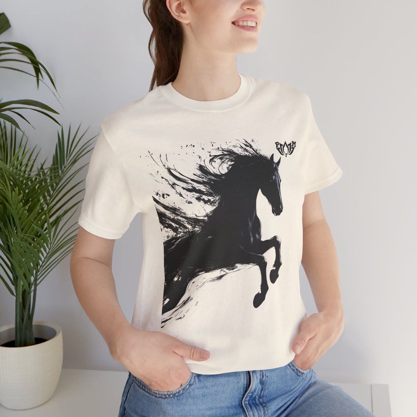 Horse Silhouette Tee — Black Ink Stallion Graphic Shirt-PMF- PeaceMonkFinds
