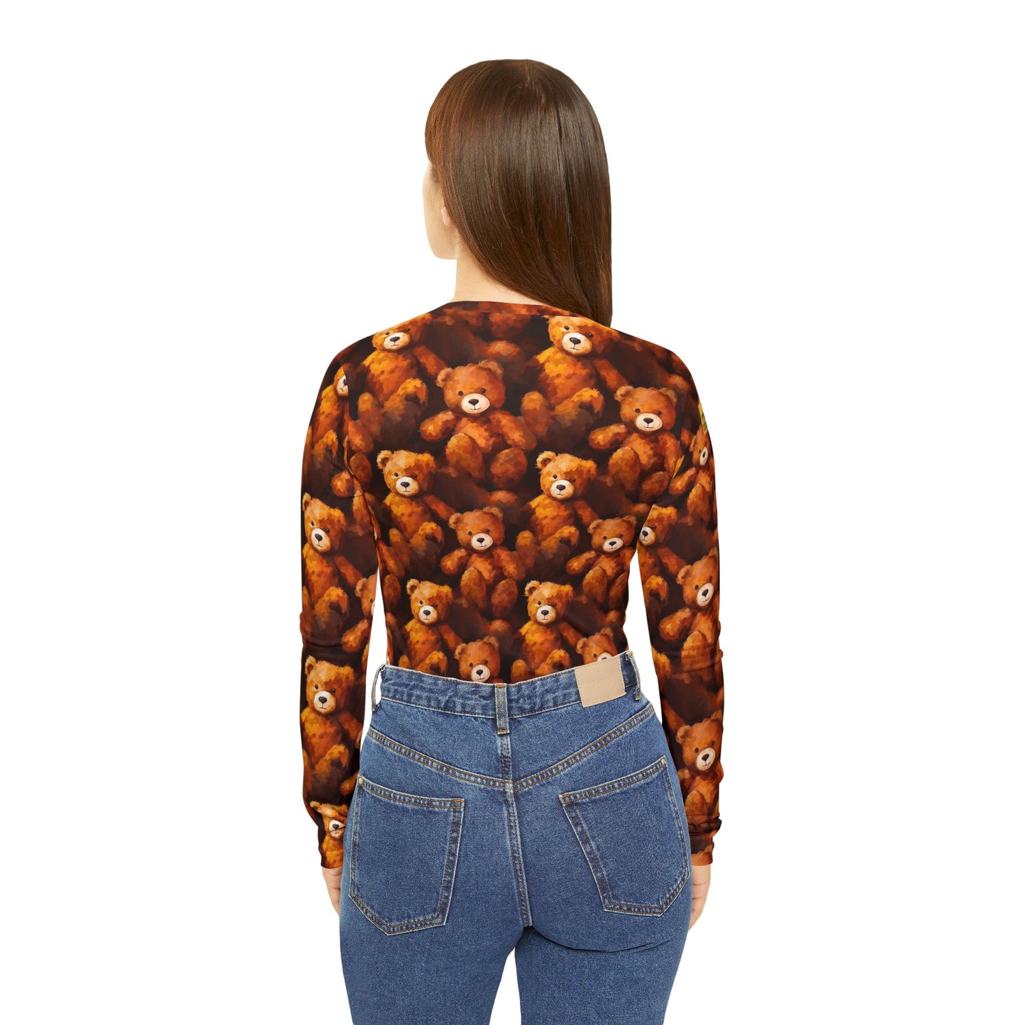 Teddy Bear Print V-Neck Long Sleeve Shirt | With PMF Truth + Faith logo on Right Sleeve | PeaceMonkFinds