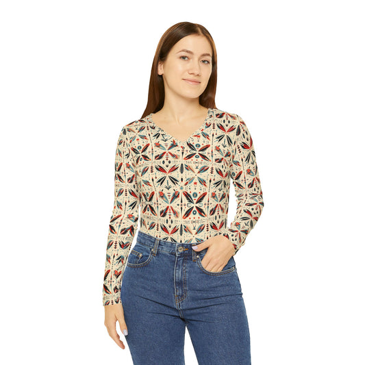 Women's V-Neck Long Sleeve Shirt – Forest Deer All-Over Print