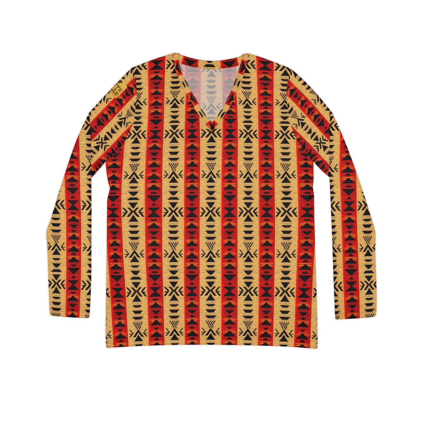 Aztec Stripe V-Neck Long Sleeve | With PMF Truth + Faith logo on Right Sleeve | PeaceMonkFinds
