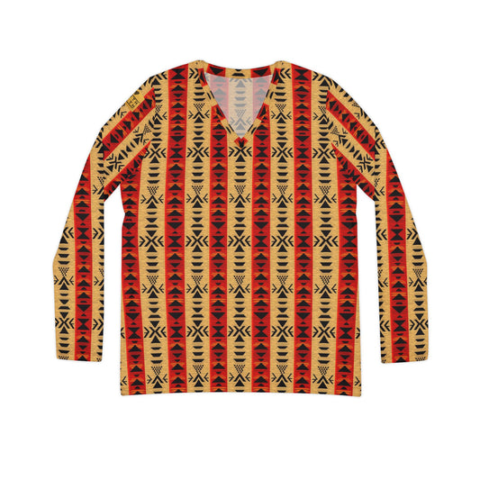 Aztec Stripe V-Neck Long Sleeve | With PMF Truth + Faith logo on Right Sleeve | PeaceMonkFinds