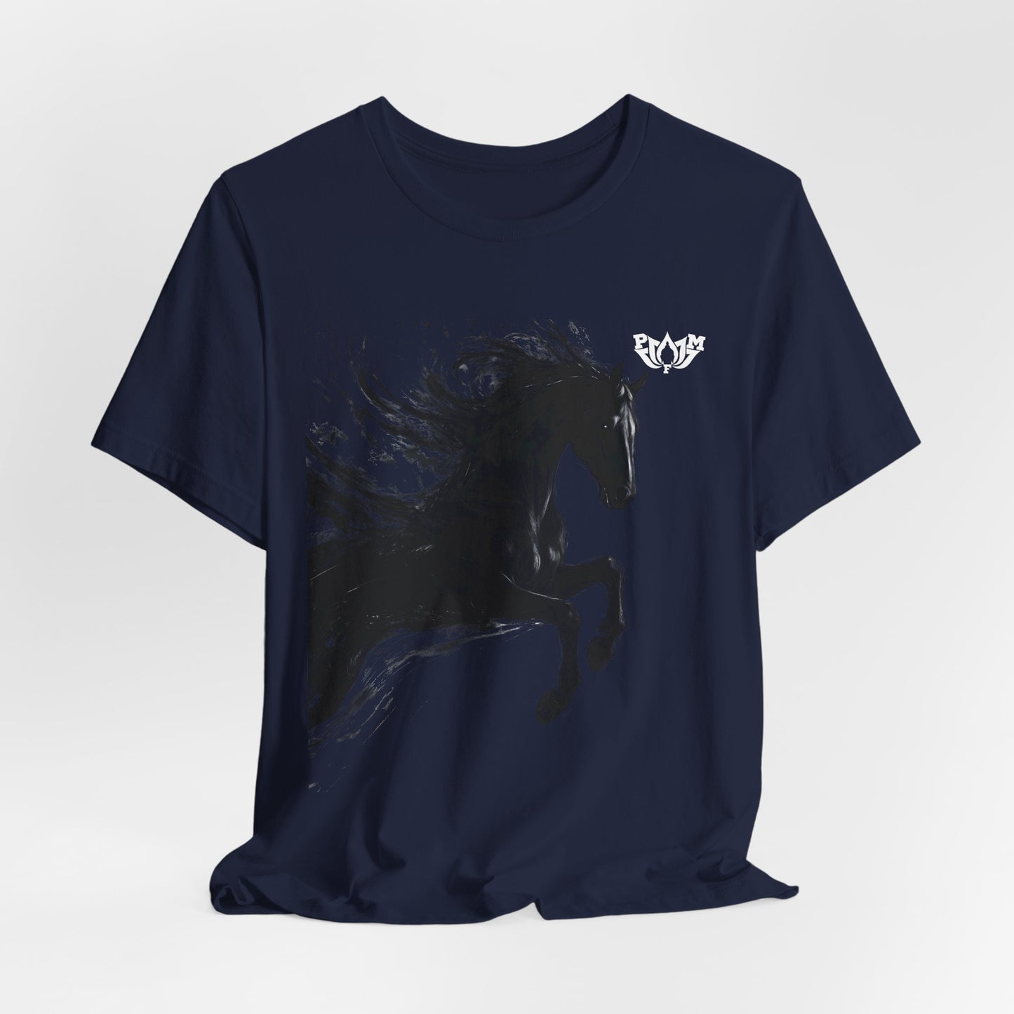 Dark Stallion Graphic Tee — Black Galloping Horse T‑Shirt-Dark Colors- PMF- PeaceMonkFinds