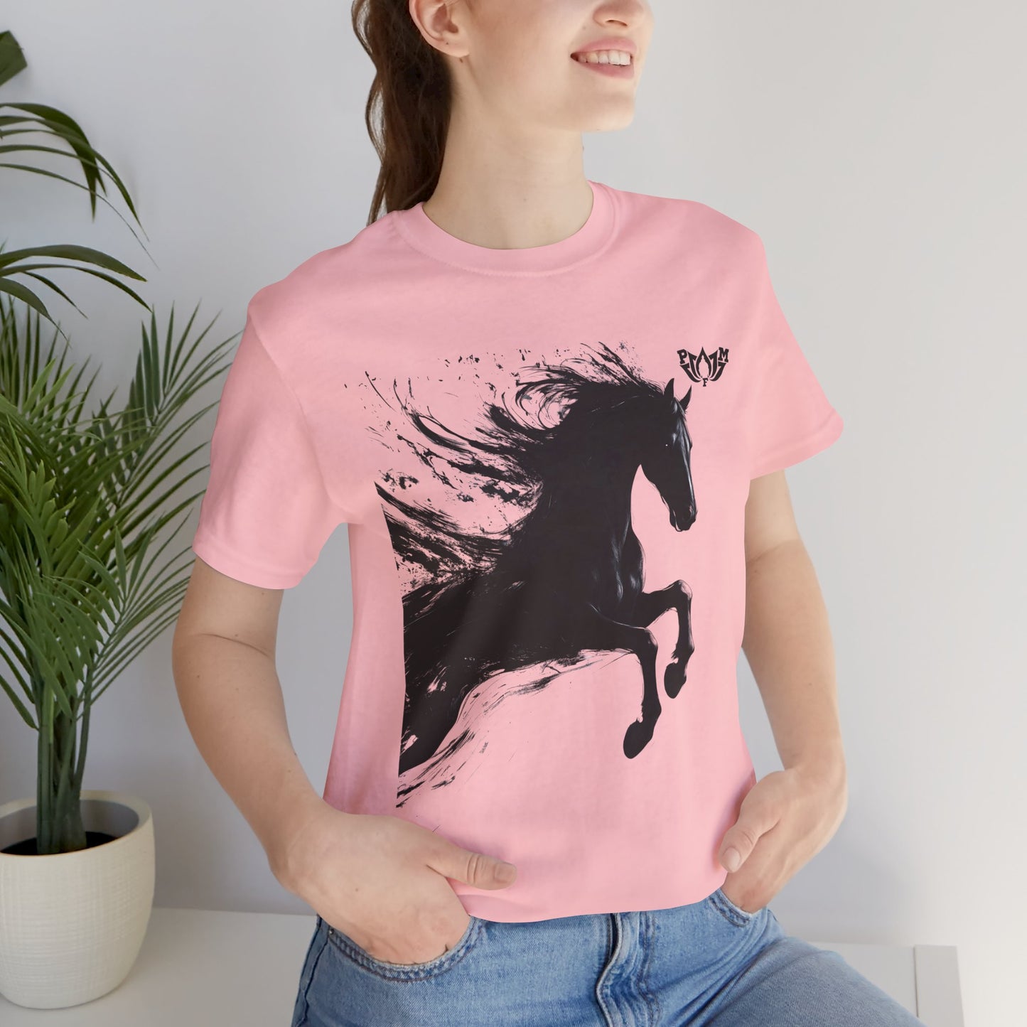 Horse Silhouette Tee — Black Ink Stallion Graphic Shirt-PMF- PeaceMonkFinds