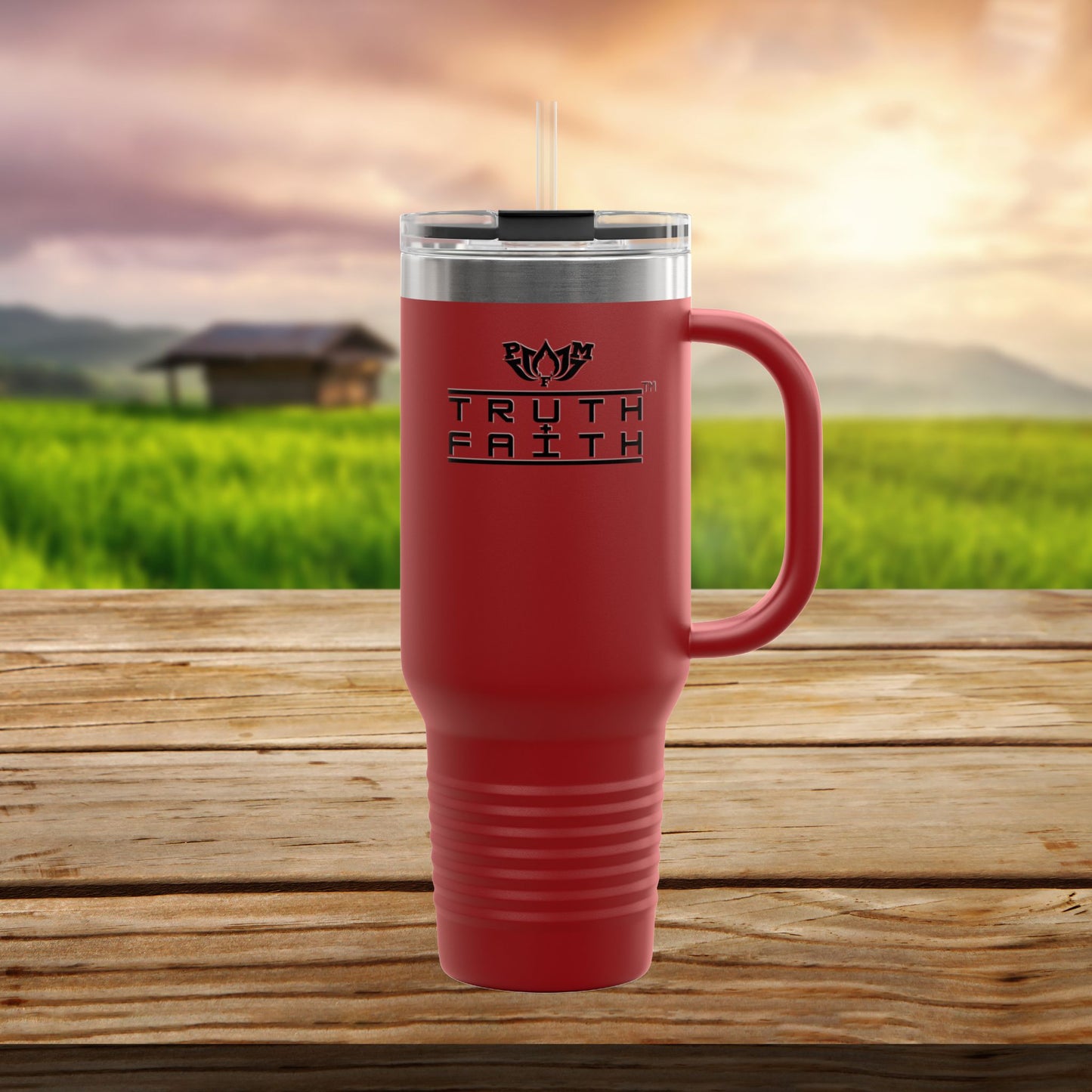 40oz Insulated Travel Mug — 'Truth + Faith' Stainless Steel Tumbler with Handle