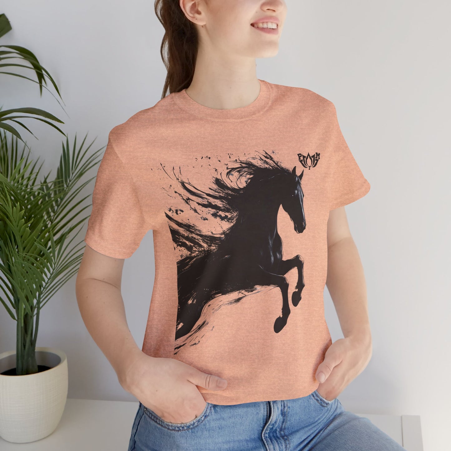 Horse Silhouette Tee — Black Ink Stallion Graphic Shirt-PMF- PeaceMonkFinds