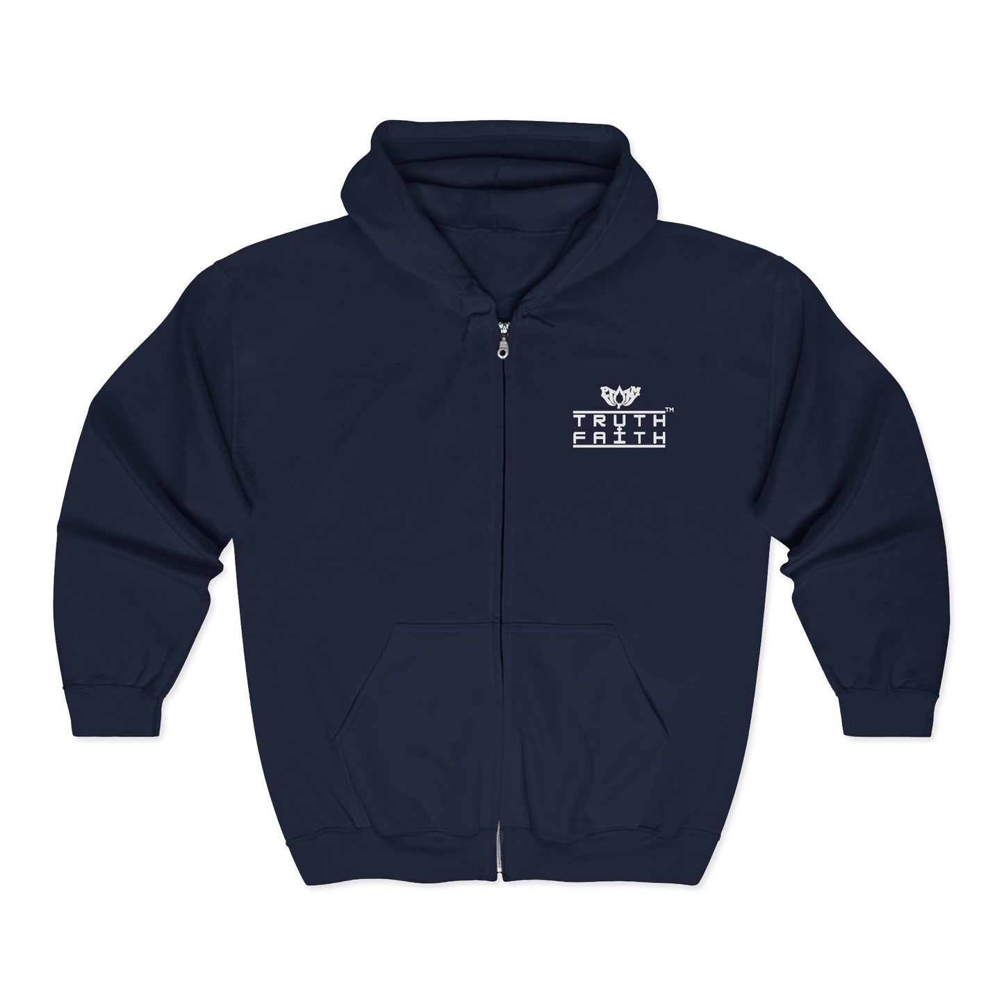 Full-Zip Hoodie with 'PMF Truth + Faith'  Logo — Black Zip-Up Sweatshirt