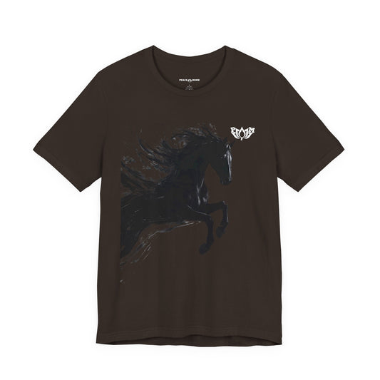Dark Stallion Graphic Tee — Black Galloping Horse T‑Shirt-Dark Colors- PMF- PeaceMonkFinds