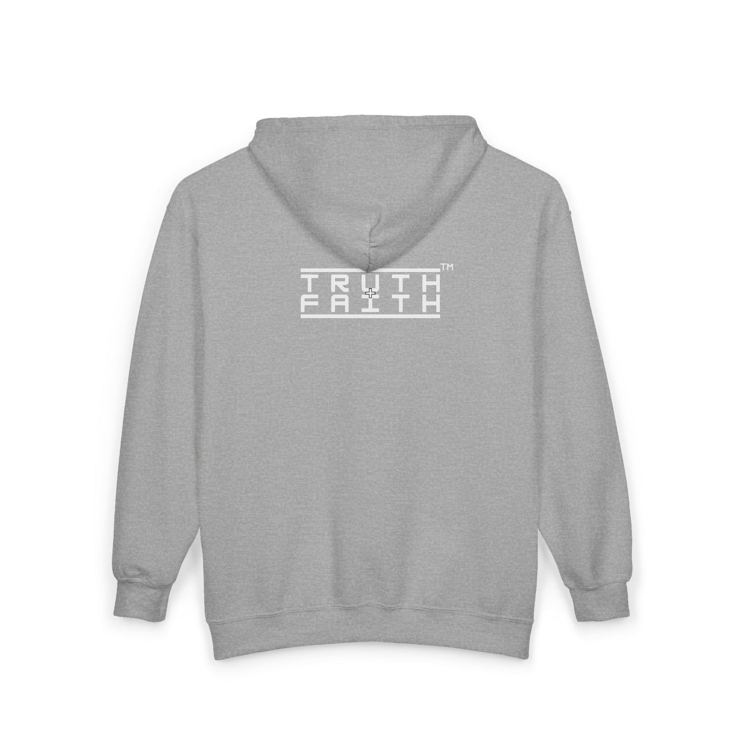 Full-Zip Hoodie with 'PMF Truth + Faith'  Logo — Black Zip-Up Sweatshirt